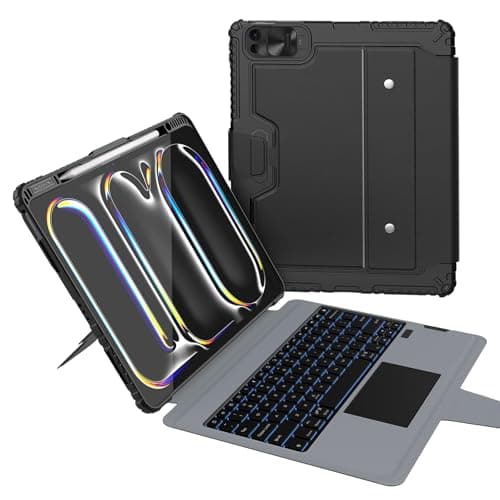 Nillkin iPad Pro 13 inch (M5, 2025/M4,2024) Case with Detachable Keyboard, Magic Trackpad, 7 Colors Backlit, Rugged Keyboard Case with Camera Cover for iPad Pro 13”, Portrait/Landscape Modes, Black