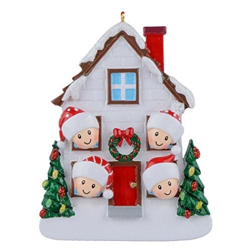 House Family of 4 Christmas Ornament - Personalized Family of 4 Ornament 2025 - First Christmas in New Home Ornaments- Unique Keepsake Gift for Tree Decorations