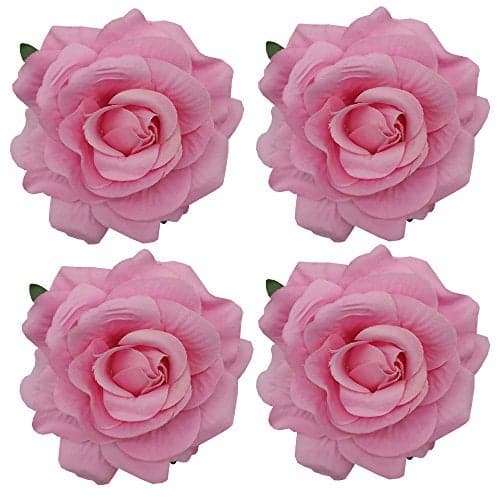 La Homein 4pcs/Pack Mexican Hair Flowers Pink Fabric Rose Hair Flowers Clips Hairpin Brooch Headpieces (Pink)