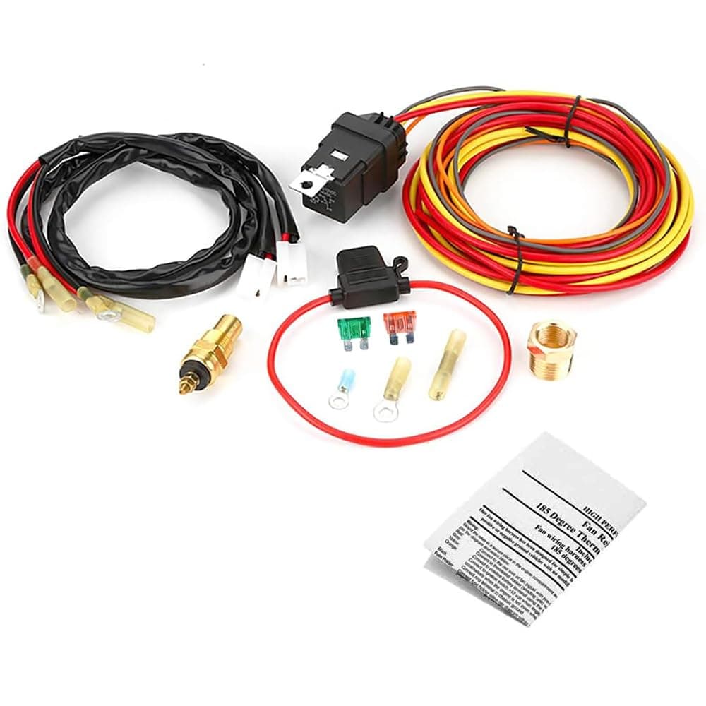 Electric Cooling Fan Wire Harness Kit 185 Degree On 165 Thermostat Switch 4050 AMP Relay