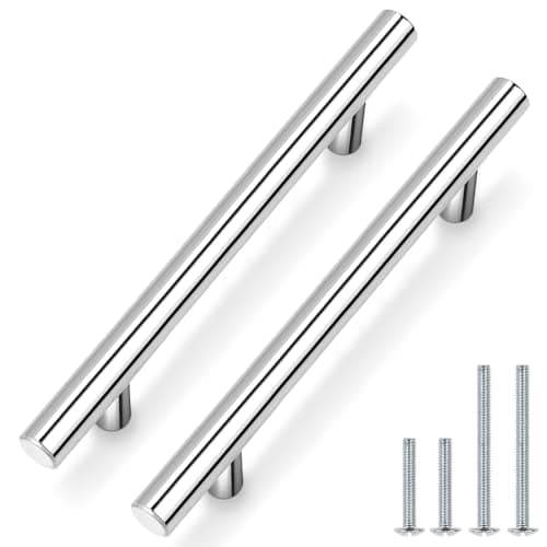 Probrico 5 Inch Polished Chrome Cabinet Handles 30 Pack, EuroT Bar Drawer Dresser Handles Pulls, Stainless Steel Kitchen Cabinet Pulls 128mm Hole Centers