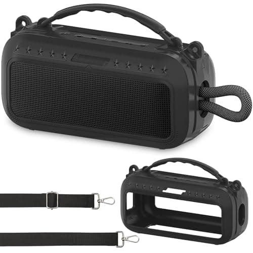 JCHPINE Silicone Cover Case for Bose SoundLink Plus Portable Speaker, Protective Soft Silicone Case with Carrying Handle and Shoulder Strap (Black)