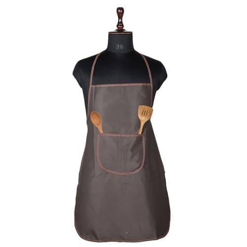 Kuber Industries Apron | Kitchen Apron for Cooking | Waterproof Kitchen Cloth | Kitchen Apron for Women | Center Pocket Apron with Ties | Cooking Dress for Men | Mini Check | Brown