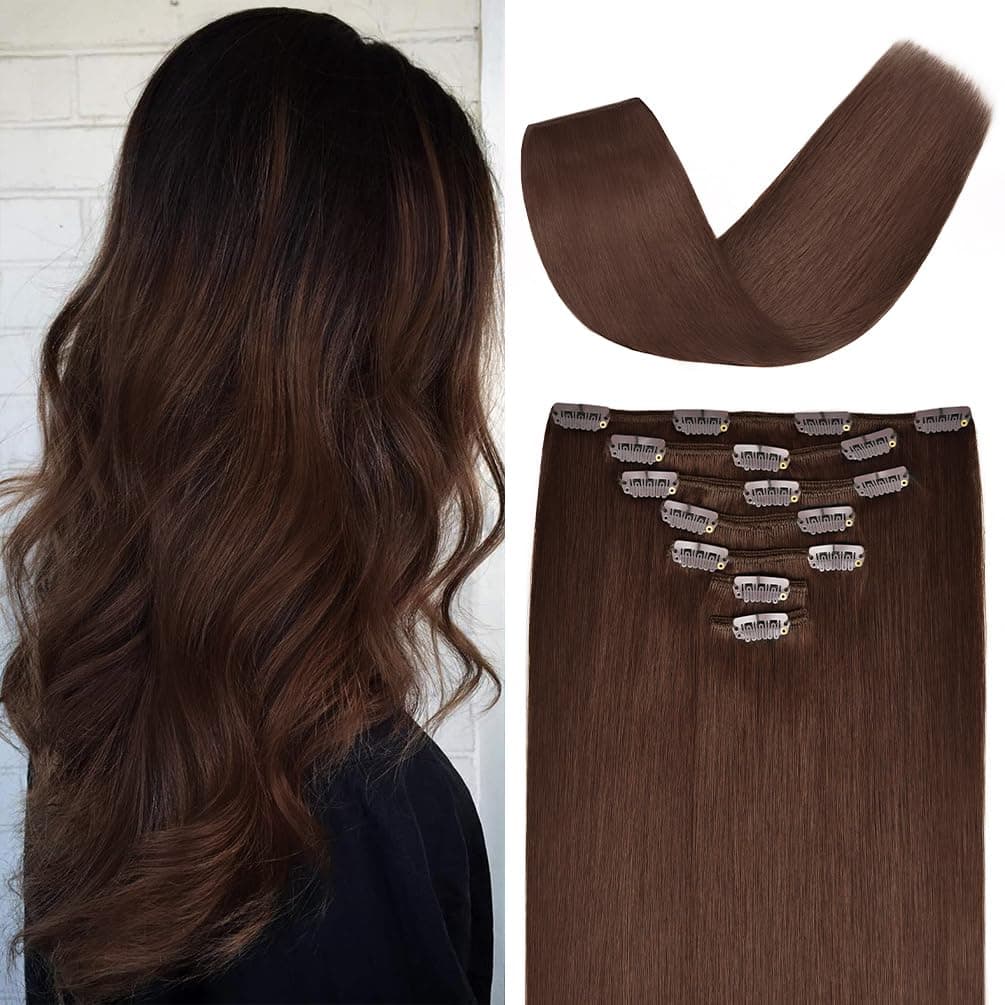 14 inches Clip in hair Extensions Remy Human Hair 70g 7pcs 16 Clips Straight Thick 100 Real Human Hair Extensions for Women Medium Brown 4 Color