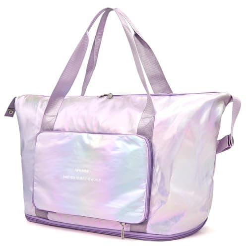IwIeIaIrI Weekender Overnight Bags for Women MenWaterproof Lightweight Foldable Gym Duffel Dance Bag for Girls Kids Women Weekend Travel with Laser Color Purple