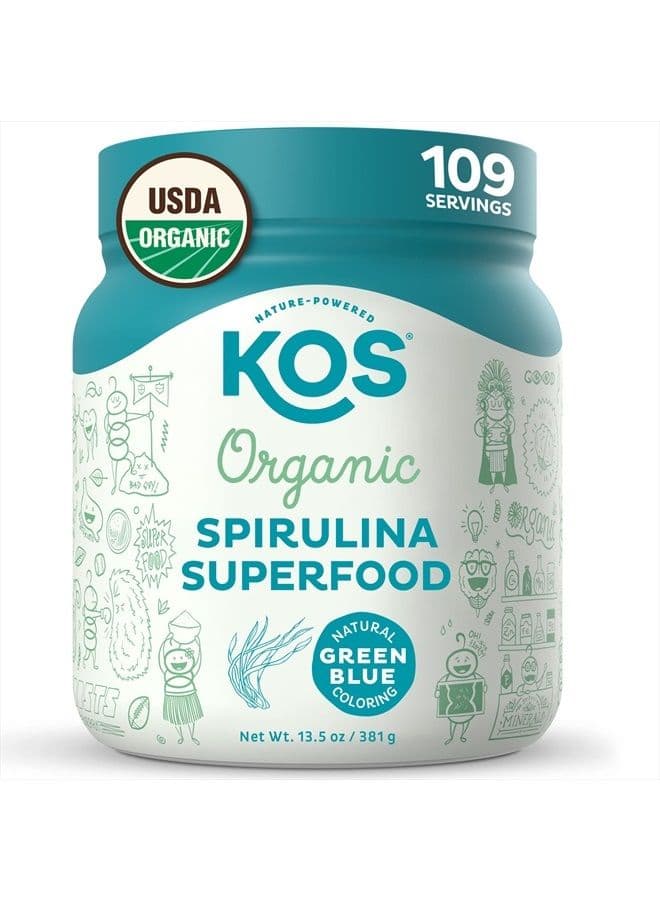 USDA Organic Spirulina Powder - 100% Pure, Non-Irradiated Green Blue Spirulina Superfood Powder, Plant Based - Rich in Protein, Vitamins, Antioxidants & Fiber - Natural Taste, 13.5oz, 109 Servings