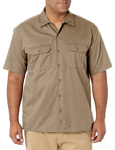 Dickies Mens Short-Sleeve Work Button Down Shirt, Khaki, 3X-Large US