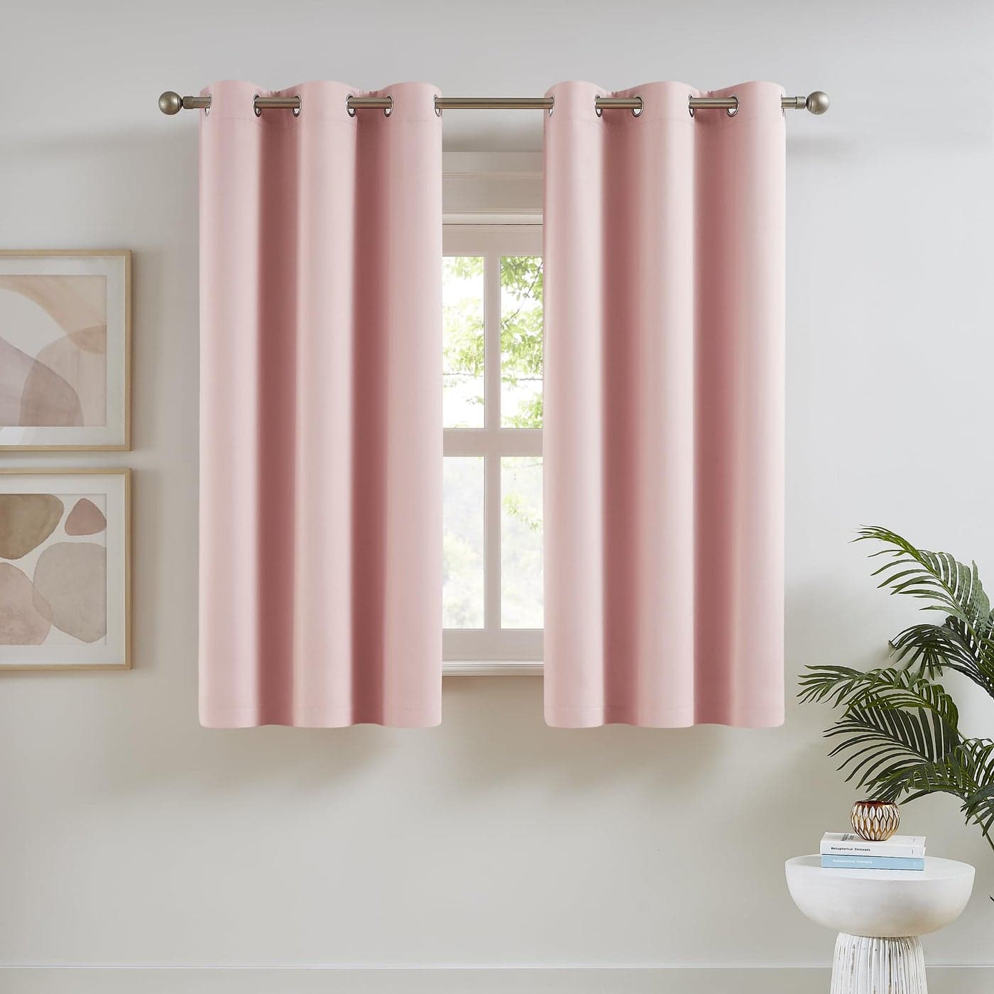 DUALIFE Baby Pink Curtains Panels for Girls Room Nursery Solid Blackout Room Darkening Curtains for Bedroom Grommet Top Window Treatment Drape 38x54 Inches Long
