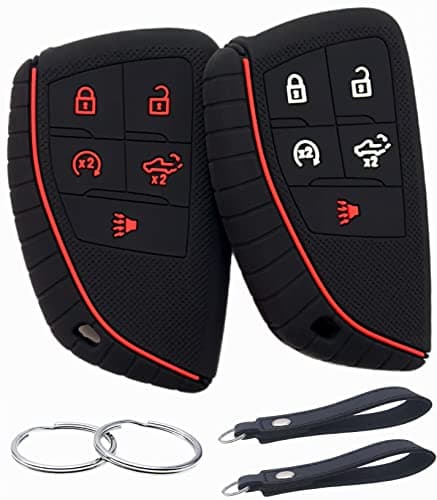 REPROTECTING Silicone Rubber Key Fob Cover Compatible with 2026-2022 Chevy Chevrolet Silverado 1500 GMC Sierra 1500, 2026-2024 Silverado Sierra 2500HD 3500HD (Black Black with red)