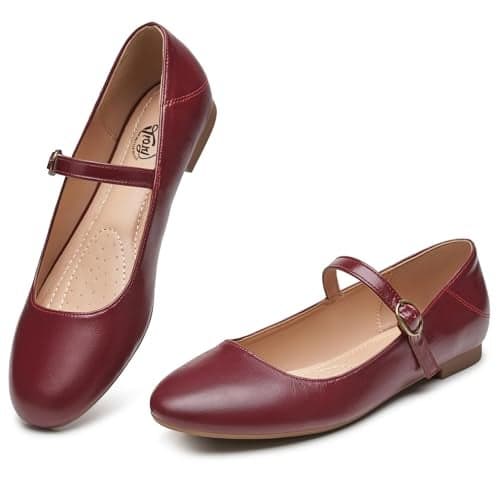 Trary Women's Mary Jane Flats, Ballet Flats Shoes, Size 5, Burgundy