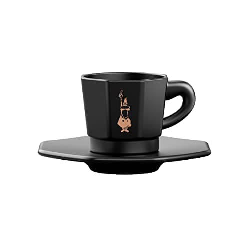 Bialetti Espresso Cups and Saucers Set of 4 in Elegant Black Finish, Premium Italian Design Coffee Cups for Espresso Lovers, Durable Ceramic Cups with Matching Saucers