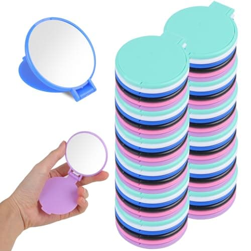 50 Pack Mini Compact Mirror Bulk Round Makeup Mirror Compact Travel Mirrors Small Folding Mirror Portable Pocket Mirror for Purse Women Travel Daily Use6 Colors
