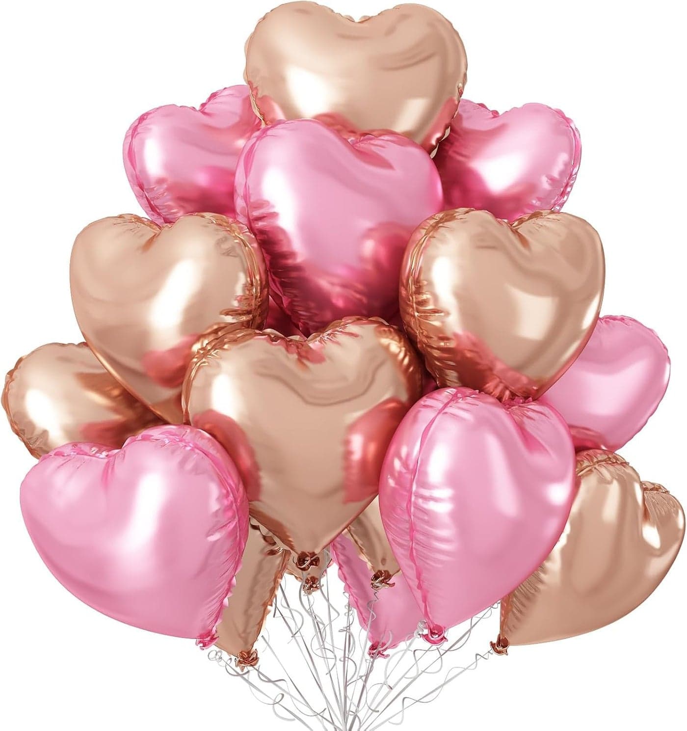 AMFIN (Pack of 10) 18 Inch Heart Foil Balloons - Rose Gold & Light Pink