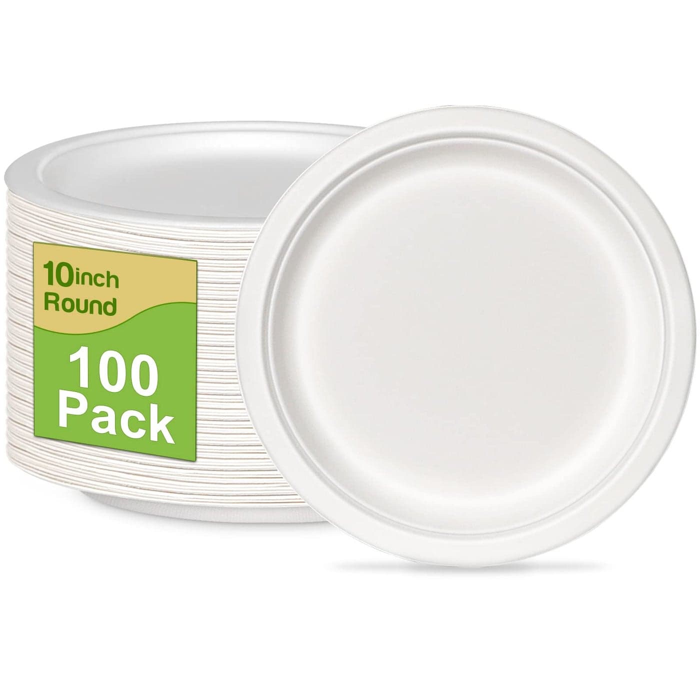 GREENESAGE Paper Plates 10 Inch Bulk 100 Pack Compostable Paper Plates Heavy Duty Large Paper Plates White Eco Friendly Plates Disposable for Party Christmas