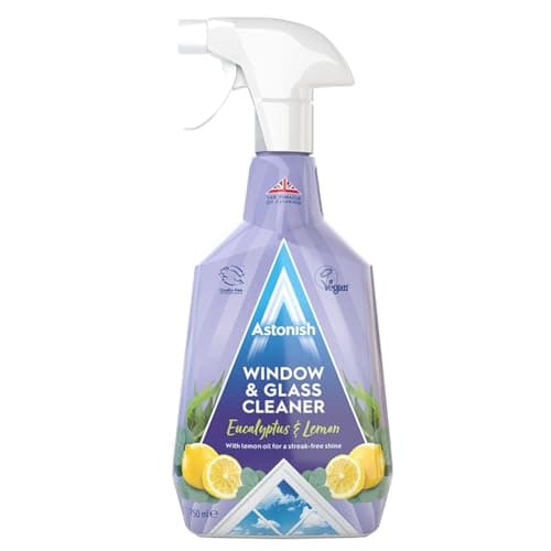 Astonish Streak Free Window & Glass Cleaner Spray Bottle With Vinegar For Deep Cleaning - Eucalyptus & Lemon Scented Home And Bathroom Cleaner - Vegan Cruelty Free Household Cleaning Supplies, 750ml