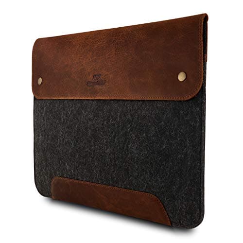 MegaGear Genuine Leather and Fleece MacBook Bag Laptop Sleeve for MacBook Pro and MacBook Air Case 14 Inch - 13 Inch (M4, M3, M2, M2, M1, Pro, Max) 13.3 Inch, iPad Pro 12.9 Inch - 2020 to 2024 Models
