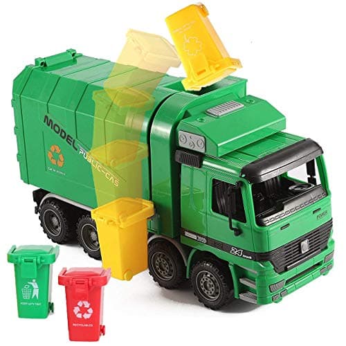 Liberty Imports Kids 14" Garbage Truck Toy, Large Friction Powered Sanitation Waste Management Truck Play Vehicle with Side Loading and Back Dump