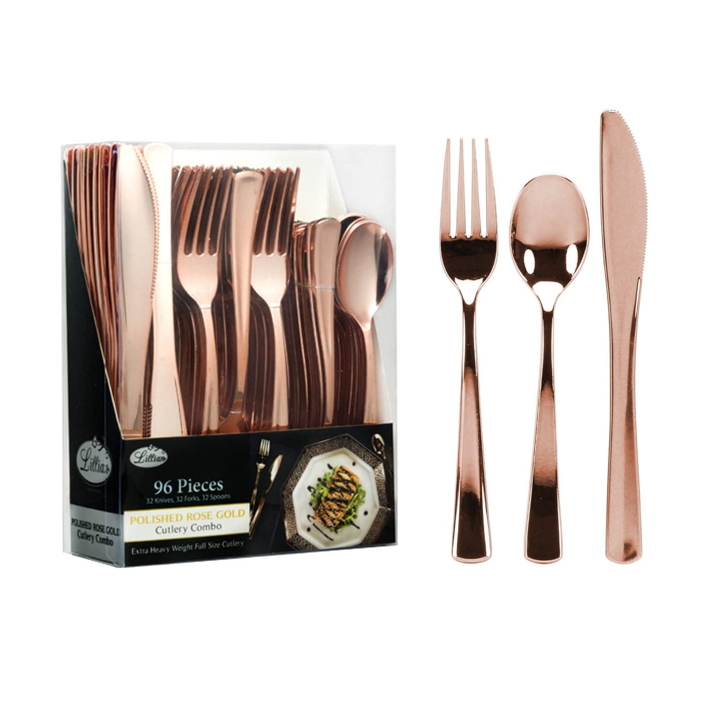 Plastic Cutlery Silverware Extra Heavyweight Disposable Flatware Full Size Cutlery Combo 32 Forks 32 Knifes 32 Spoons Value Pack 96 Count