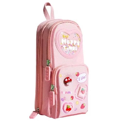 Alokik Enterprise Kawaii Pencil Case - 3 Compartment Aesthetic Pouch for Girls - Large Capacity Multifunctional Stationery Organizer for School Office