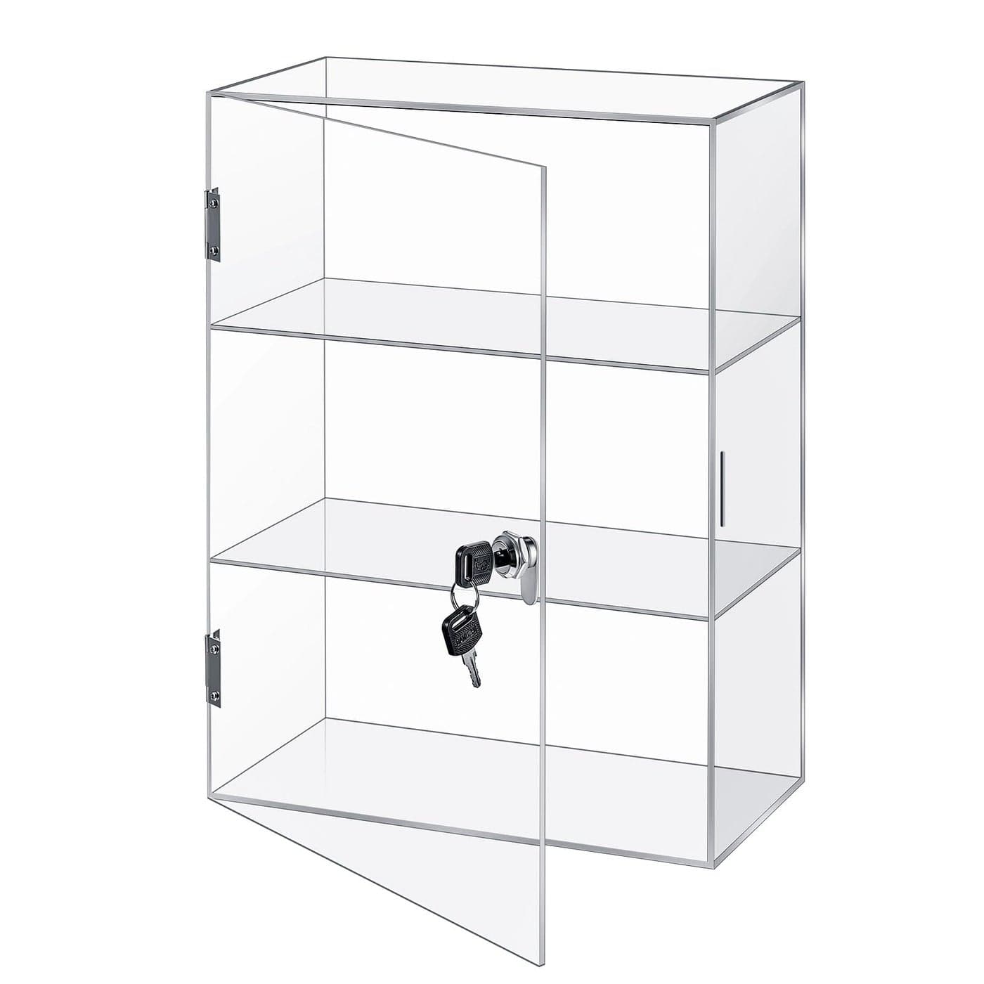 Barydat Acrylic Display Case with Lock Key Countertop Display Case Clear Showcase Display Cabinet Multi Functional Safe Storage Box for Retail Store Fixed 3 Tier118 x 59 x 157 Inch