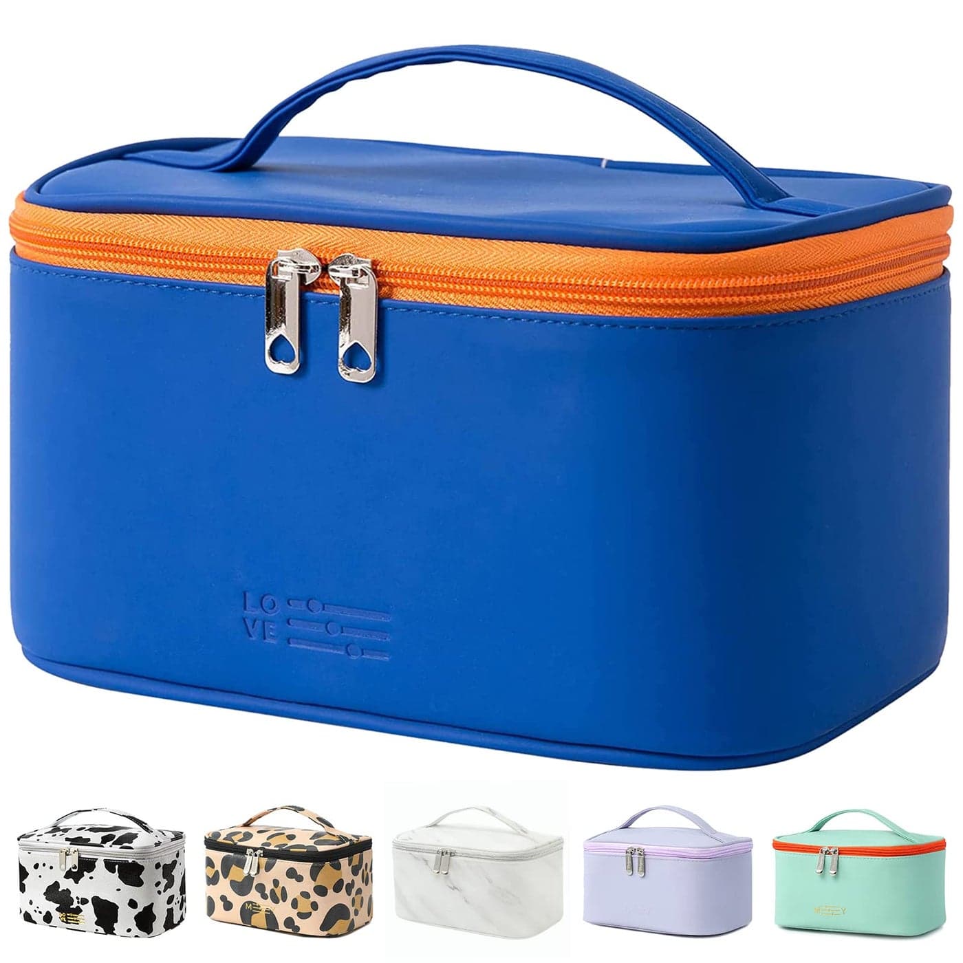 Meiyuuo Preppy Makeup Bag Cosmetic Bags for Women Travel Pouch for Purse Essentials Medium Toiletry Case Organizer Waterproof Cute Navy Blue