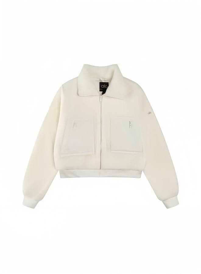 SHERPA EDGE BOMBER Jacket - Fleece-Lined Warm Stand Collar Zip-Up Casual Outerwear, Hoodless Slim Fit forWomen, Ideal for After Yoga and Everyday Wear