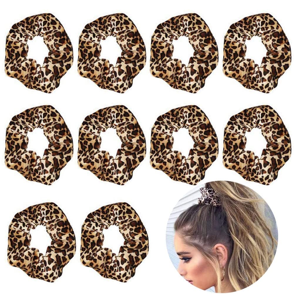 Luckycivia 10 Pcs Leopard Print Scrunchies Hair Bands Stretch Scrunchy Hair Ties Hair Ropes Scrunchies Hair Accessories for Women Girls Style 1