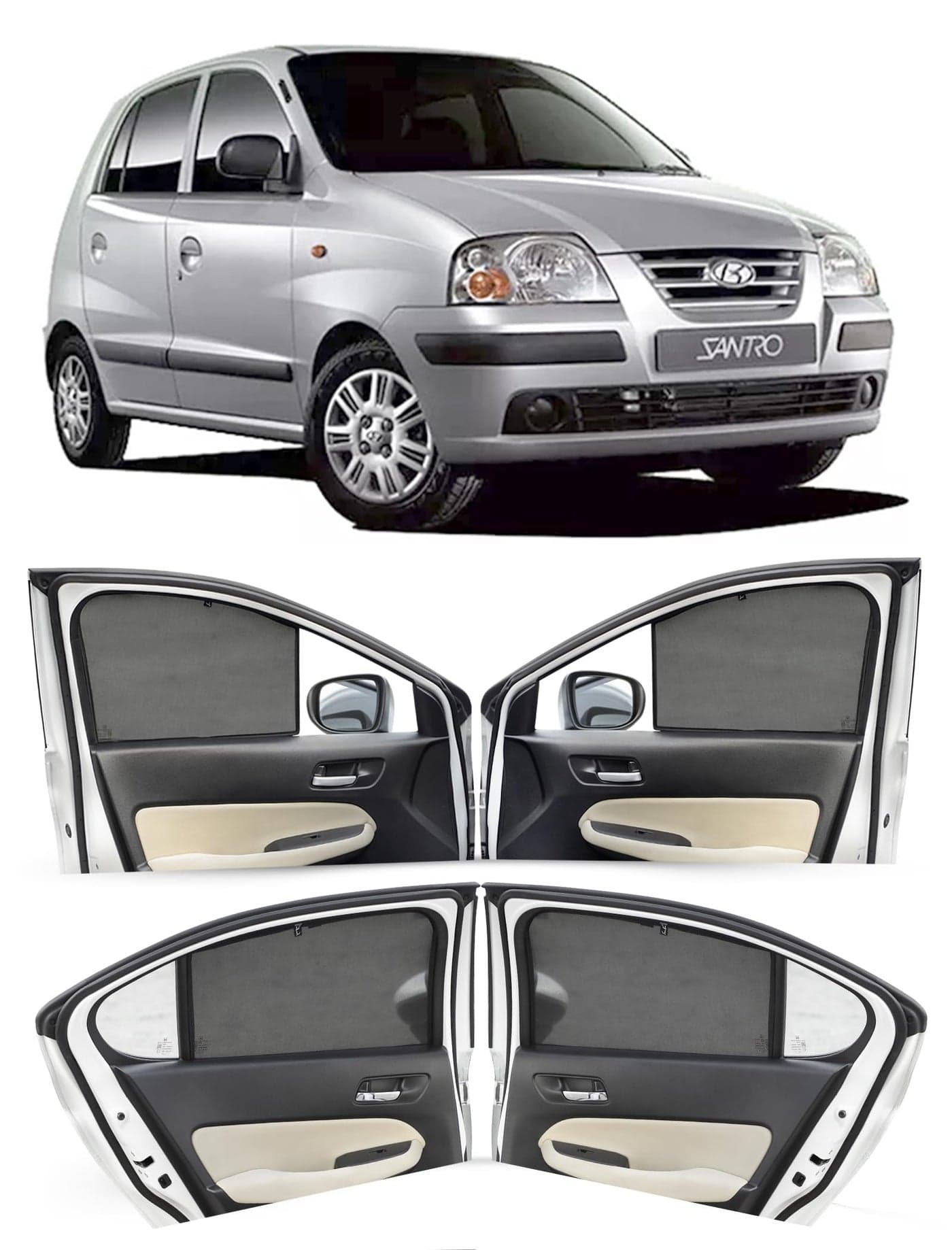 Autofact Car Sunshades for Hyundai Santro Xing (2003 to 2018), UV Protection, Useful Car Accessories, Custom fit Sun Shades for Side Windows, Set of 4