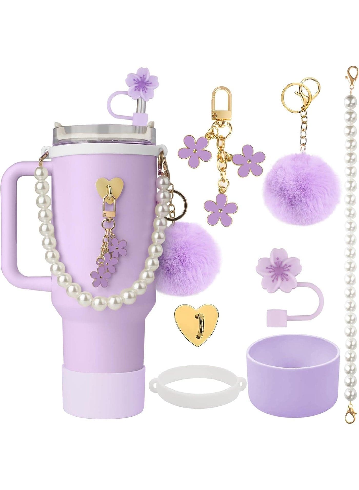 Compatible with Stanley Cup Accessories Set, Stanley Accessories 40 oz, Accesorios Stanley with Food-Grade Stanley Straw Cover, Stanley Tumbler Accessories Beautify Your Cup, Unique Gifts for WomenPurple/Gold