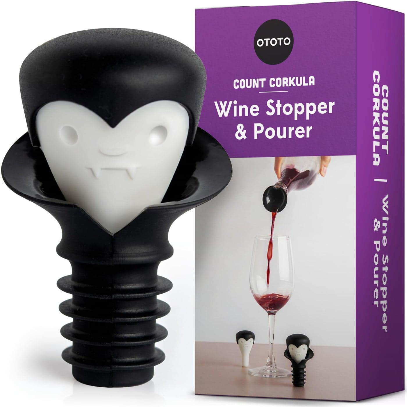 OTOTO Wine Stoppers Pourer Halloween Gifts for Wine Lovers Spooky Wine Bottle Stopper Wine Goth Accessories Fun Kitchen Gadgets Count Corkula