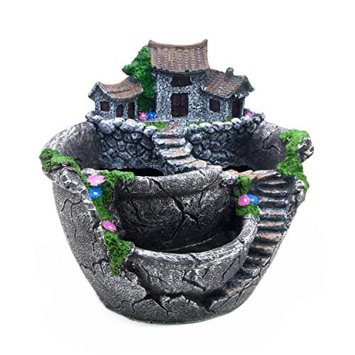 goldblue Fairy Garden Planter Plants Pot Tiny Creative Flowers Succulent Plants Fairy House Pot Holders Hanging Garden Design with Sweet House (Sliver)