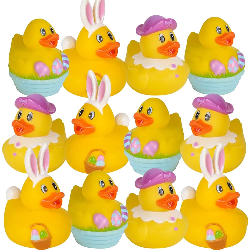ArtCreativity 2.5 Inch Easter Rubber Ducks for Kids – Pack of 12 Mini Easter Ducks, Fun Egg Hunt Surprise Toys, Easter Party Favors, Jeep Ducks, and Easter-Themed Bath Toys for Toddlers & Kids