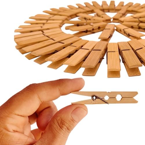 Vyaso 40-Pack Heavy-Duty Bamboo Cloth Clips 100% Natural Wood with Rust-Resistant Spring Strong Grip Multipurpose Pegs for Laundry, Crafts & Decoration