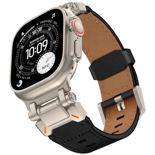 KADES Top Grain Genuine Leather Band for Apple Watch Ultra 321 49mm Men Metal Connectors for Apple Watch Series 1110SE3987SE2654SE321 46mm 45mm 44mm 42mm TitaniumBlack