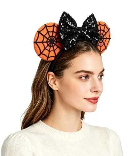 LSHDXD Halloween Christmas Hairband Handmade Headband with Adjustable Mouse Ears Glitter Sequin Spider Web Design Unique Gift for Women Unisex Adults Black 1 Count Pack of 1