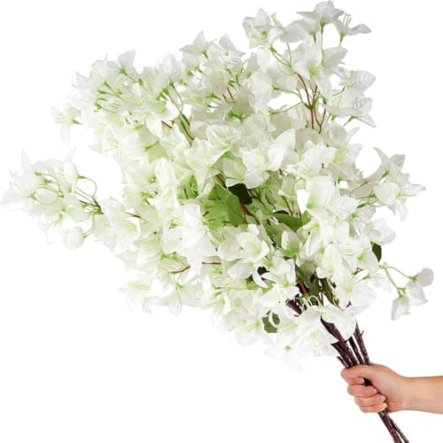 CURATED CART Bougainvillea Artificial Flowers 30 Inch White - 1PCS Realistic Silk Faux Flower, UV Resistant Long Stem, Fake Hanging Vines for Outdoor Wedding Arch, Garden, Porch, Patio & Home Decor