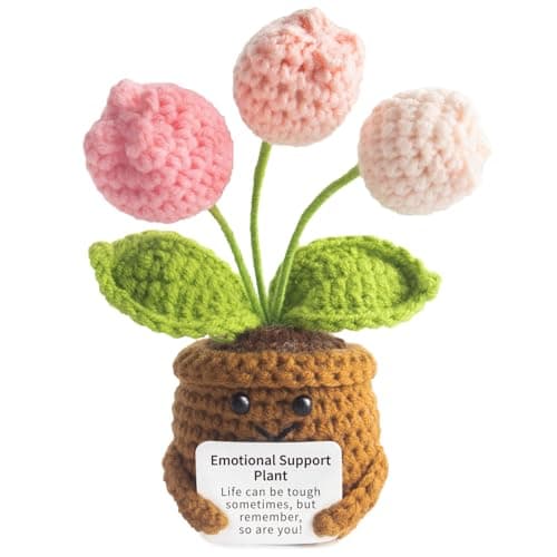 MS ZHENQIAO Positive Tulip Flower Crochet Life is Tough But So are You Inspirational Gift for Women Thank You Appreciation Birthday Gift for Teacher Mom Friend Coworker Knitted Decor