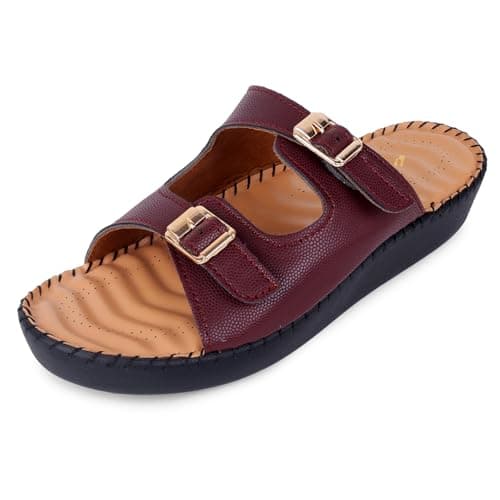 TRASE Orthopedic Extra Soft Double Strap Slippers for Women Footwear | Arch Support Adjustable Strap Cushioned Wedges Doctor Sandals | Comfortable & Lightweight (CHERRY, 38 EURO)