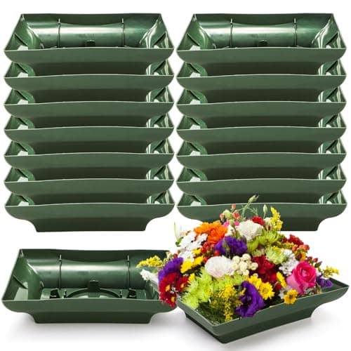 Lyellfe 16 Pieces Floral Bowls for Centerpieces, Green Design Bowls for Flower Arrangements, Rectangular Floral DIY Supplies Bowl Kit for Party, Wedding, Festival, Table Decor