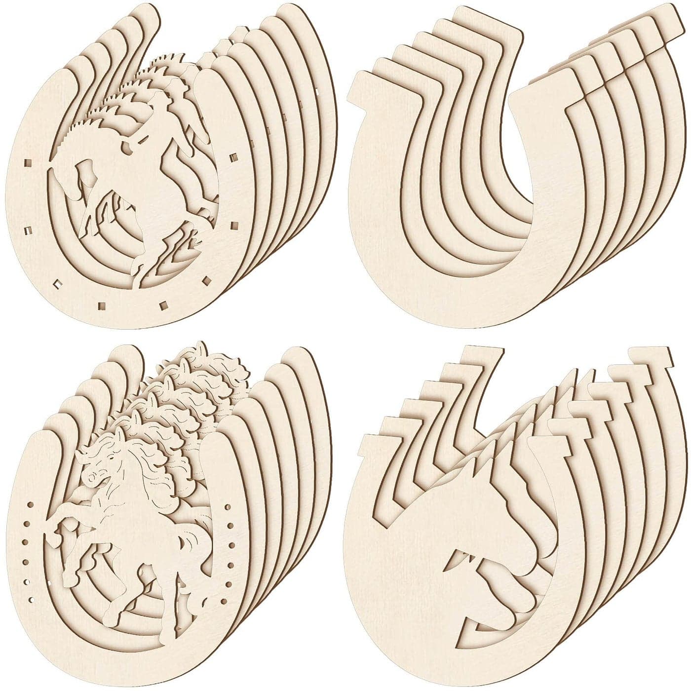Wooden Horseshoes Cutout for Crafts DIY Unfinished Wooden Horseshoes Christmas Cowboy Decor Western Party Decor Blank Wood Horse Cutout Western Craft Supplies Discs Slices96 Pcs