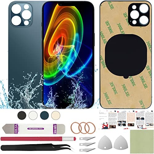 ReuWeu Rear Back Glass Cover Replacement Compatible with iPhone 12 Pro Max 6.7" + Professional Tools (Pacific Blue)