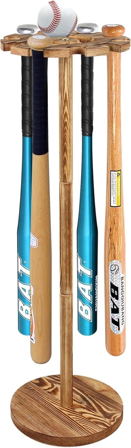 Baseball Bat Holder and Ball Display Shelf Baseball Bat Stand Shelf RackBaseball Bat Storage OrganizerHolder 10 Bats By Wood