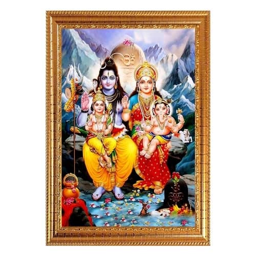 Frame Cart Lord Shiv Parivar Photo Frame for Home and Office Decor | Divine Hindu Deity Wall Art for Living Room, Bedroom, or Office Wall Decorations (Design 02, 12x18 Inches)
