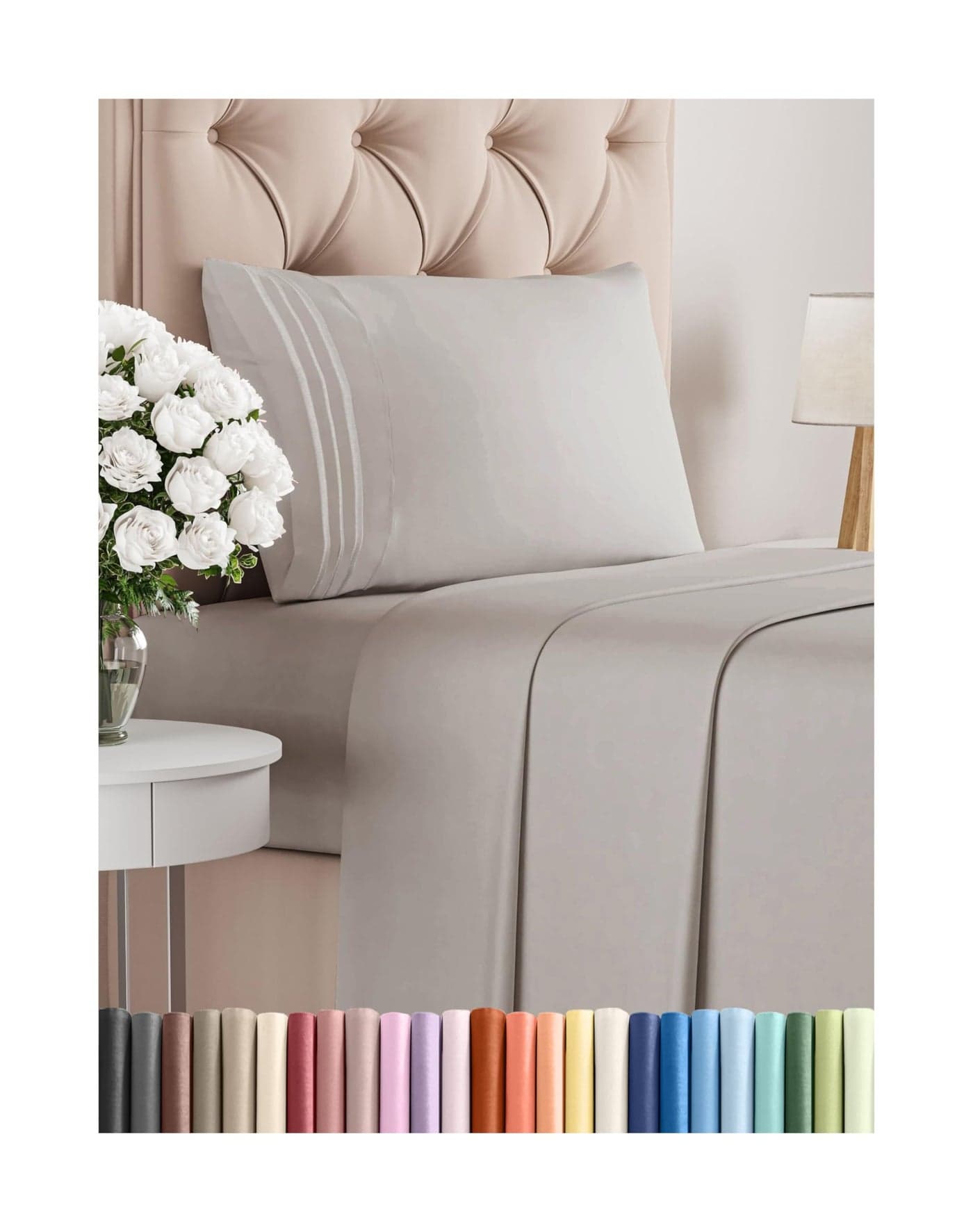 Twin Size 3 Piece Sheet Set Comfy Breathable Cooling Bed Sheets Set Hotel Luxury Bedding for Women Men Kids Teens Deep Pockets EasyFit Super Soft Wrinkle Free OekoTex Light Grey