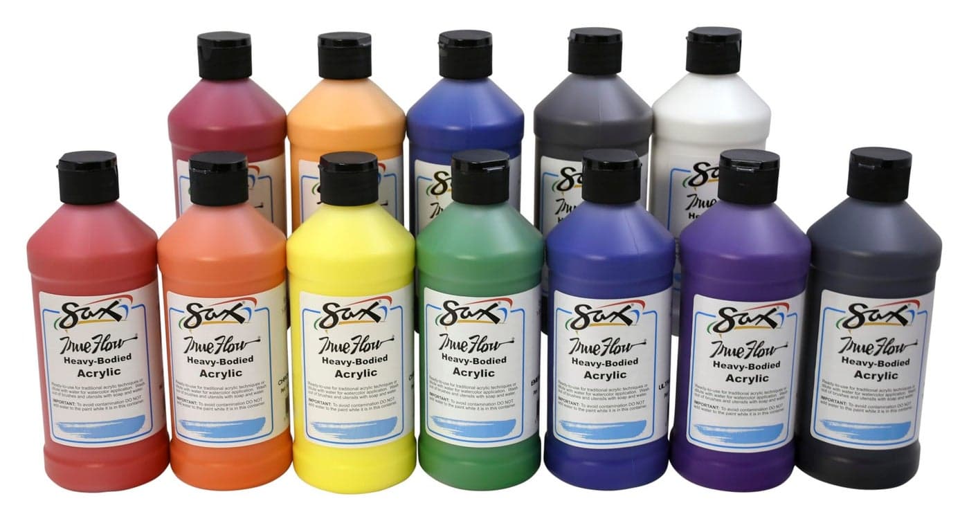 Sax True Flow Heavy Body Acrylic Paint Set Pints Assorted Colors Set of 12 439304