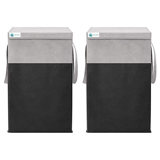 UNICRAFTS Laundry Basket for Clothes 68L With Lid Durable and Collapsible Laundry storage Basket with Side Handles Clothes Foldable Laundry Bag for Dirty Clothes Pack of 2 Grey Black