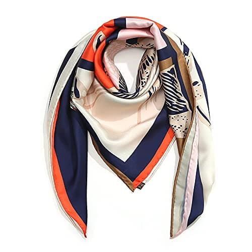 ANDANTINO 100% Pure Mulberry Silk Scarf 35" Large Square Real Silk Headscarf –Women’s Hair Scarves and Wraps (Horse)