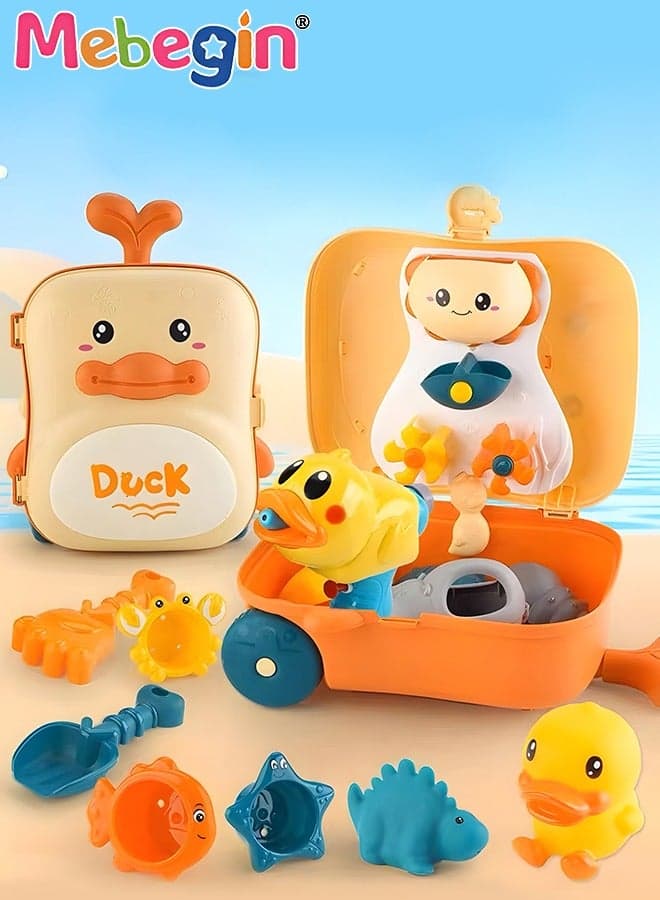 7 Pieces Beach Toys Set with Trolley Case and Sea Animal Molds, Creative Bath Toys Set, Convenient To Carry, Colorful Sand Toys, Suitable for Beach, Bathing, Swimming Parties, Garden Planting