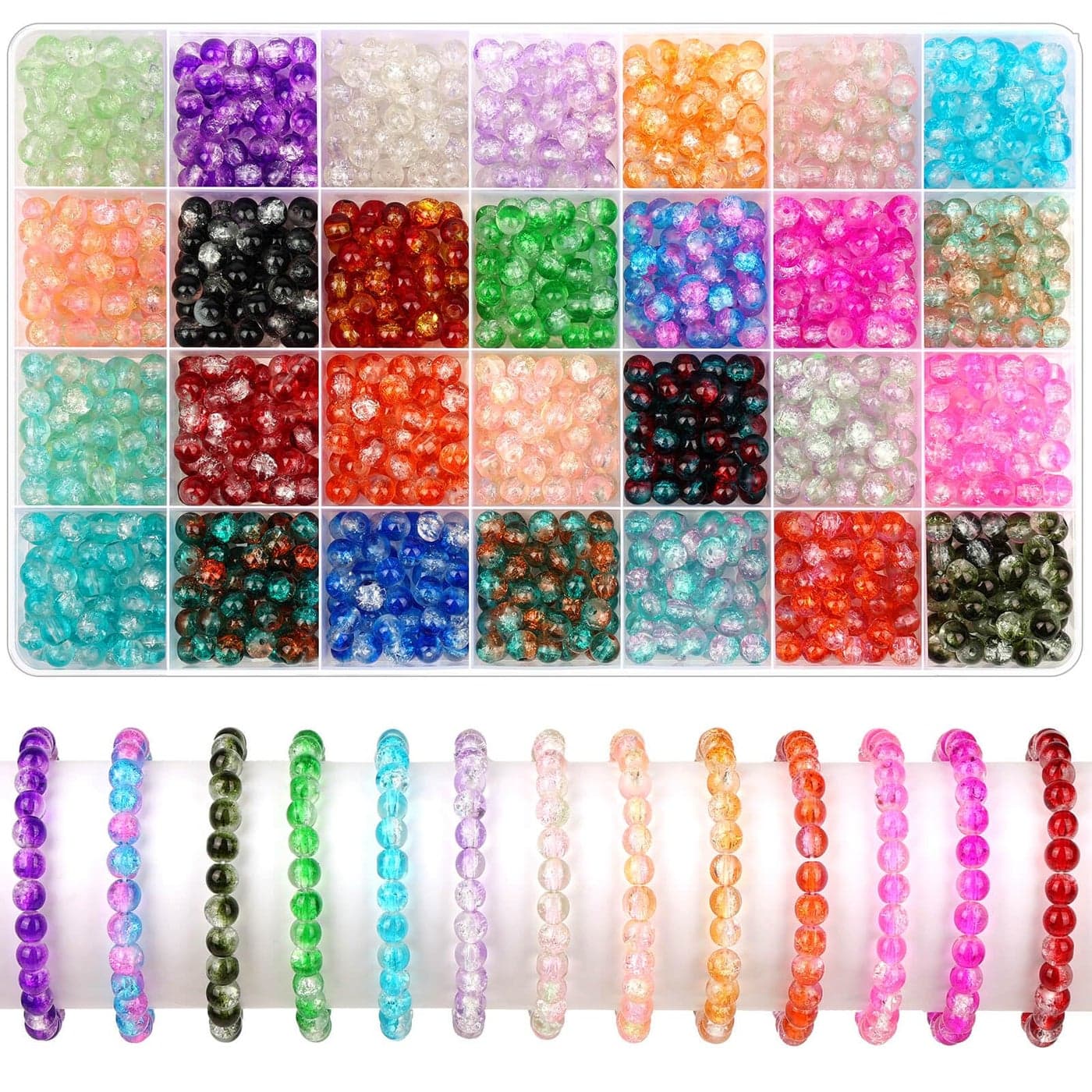 shynek 1400 Pieces 6mm Round Glass Beads for Bracelets 28 Colors Bracelet Beads Glass Crystal Beads for Jewelry Making Bracelet Making and DIY CraftsCrackle Color