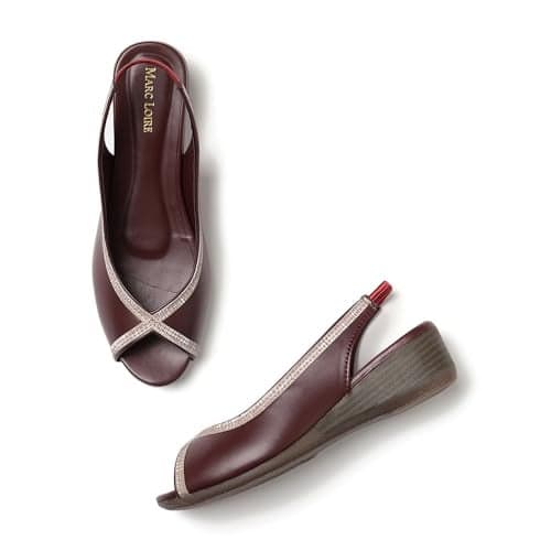 Marc Loire Women's Open Toe Block Heel Metallic Fashion Sandals for Everyday (Maroon, 5)